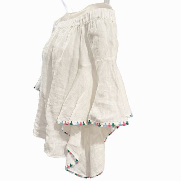 ZARA | Off Shoulder Linen Top With Flutter Sleeves - Multicolor Fringe Trim -NWT - Picture 5 of 12
